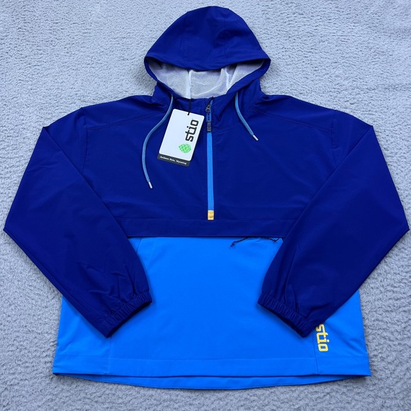 Stio Womens CFS Hooded Anorak Size Small Cobalt Night Blue 1/2 Zip Pullover UPF+ - Picture 1 of 12